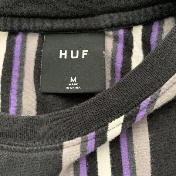 HUF Worldwide Striped Short Sleeve Crew Neck Tee Top Sz M #37F - Picture 7 of 9